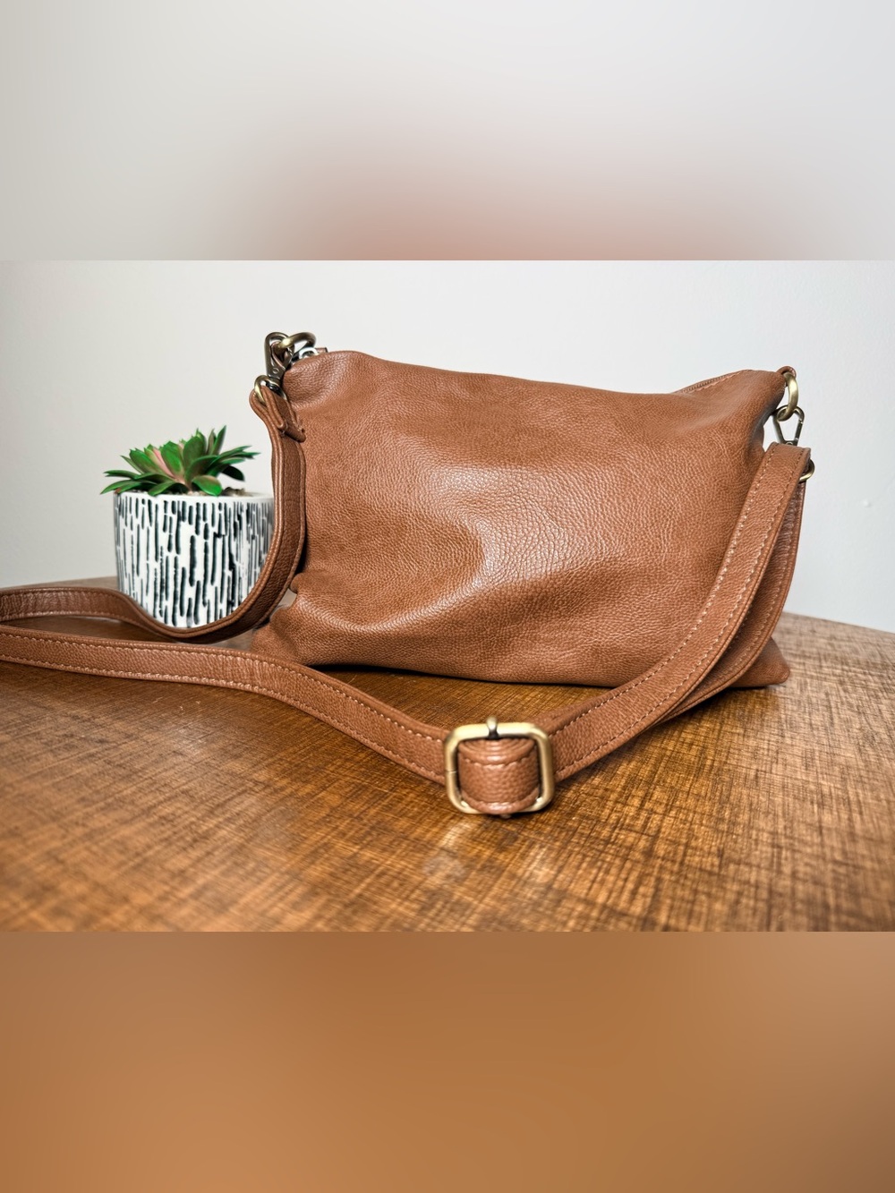 Joy Susan Brown Faux Leather Crossbody Hobo Bag